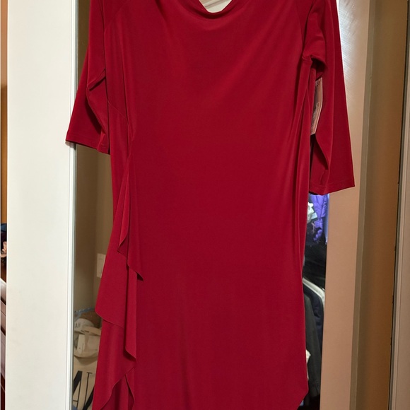 Sympli (Red) Asymmetrical 3/4 Sleeve Dress - Picture 5 of 14